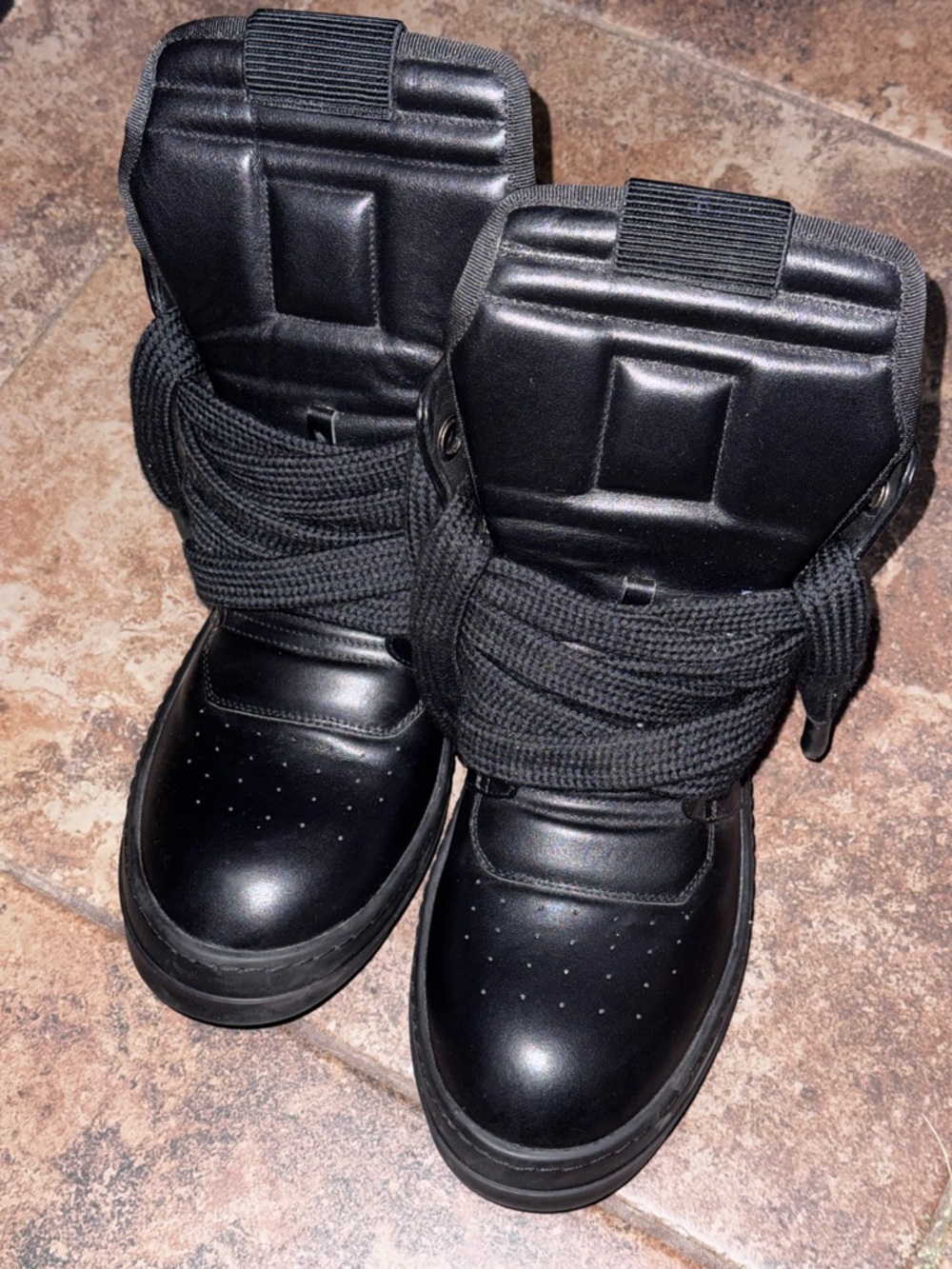 Rick Owens Black High-Top Padded Tongue Lace-Up Boots. RICK Owens size 12.